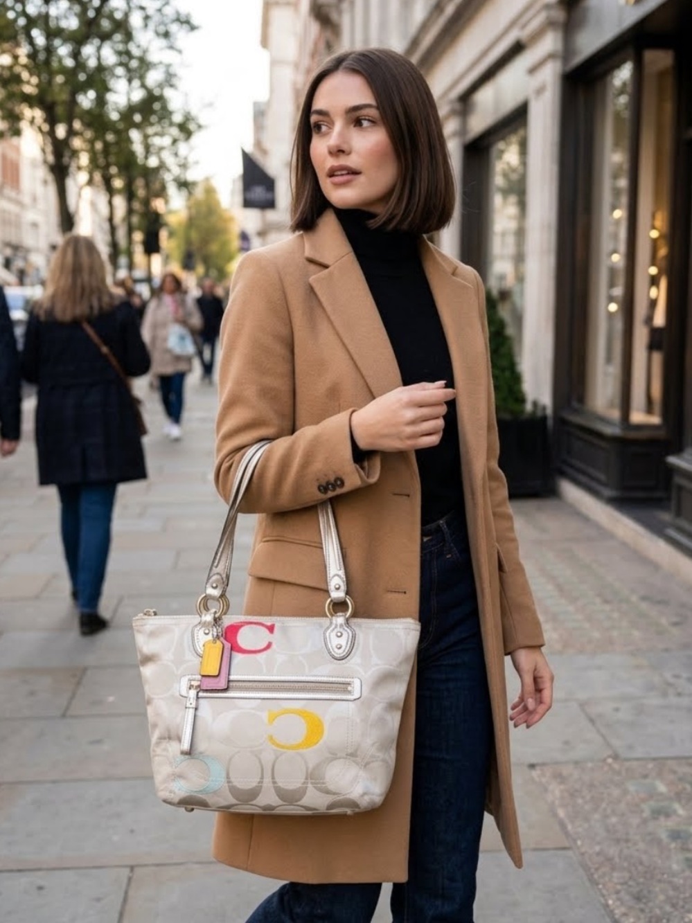 Coach Poppy Canvas Tote in Chalk with Pink and Yellow Accents